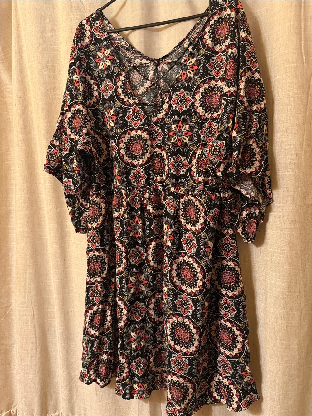torrid Black Floral Medallion Mini Dress with Pink & Cream Details